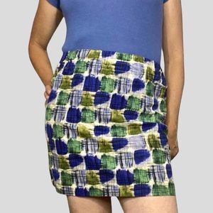 Banana Republic blue and green geometric mini skirt
